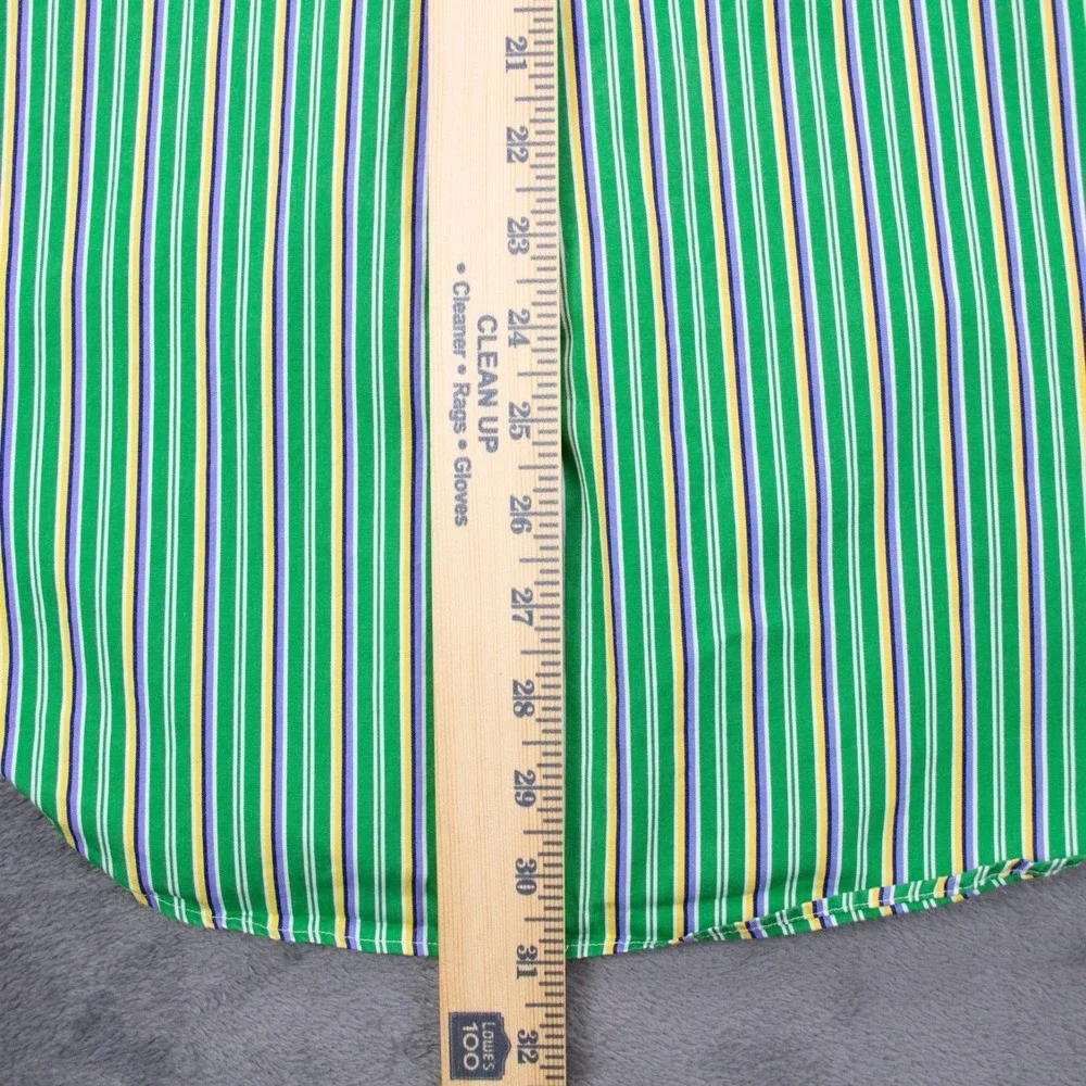 VTG Polo Ralph Lauren Mens Medium Green Stripe Classic‎ Fit LS Shirt